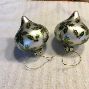 Set of 2 holly Christmas ornaments
